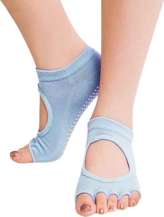 One Pair Open Toe Open Instep Anti-slip Sports Female Yoga Socks Size: 34 - 39 (EUR) (Light Blue) V1188-MS101-00529-1