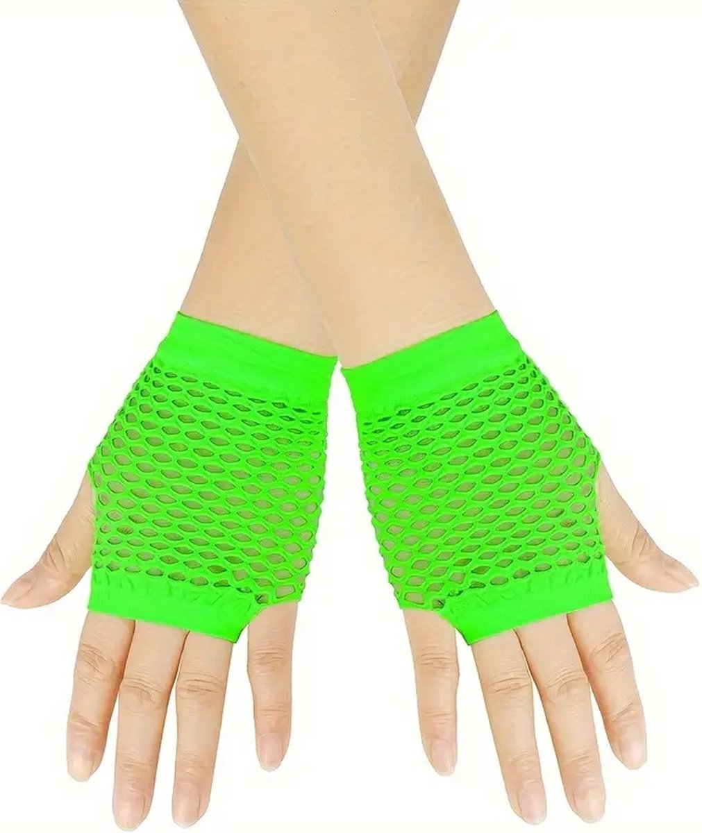 Fisnet Gloves | Erotic Gloves | Costume Gloves | Half Finger | 1 Pair | Neon Green V1188-MS101-00535-1