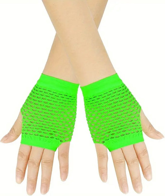 Fisnet Gloves | Erotic Gloves | Costume Gloves | Half Finger | 1 Pair | Neon Green V1188-MS101-00535-1