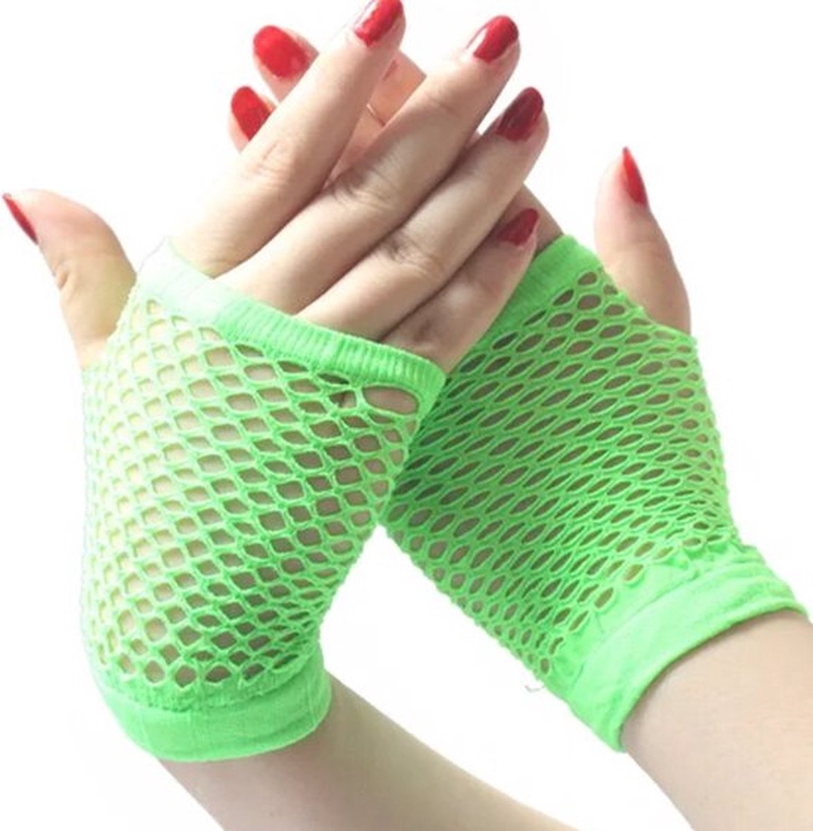 Fisnet Gloves | Erotic Gloves | Costume Gloves | Half Finger | 1 Pair | Neon Green V1188-MS101-00535-1