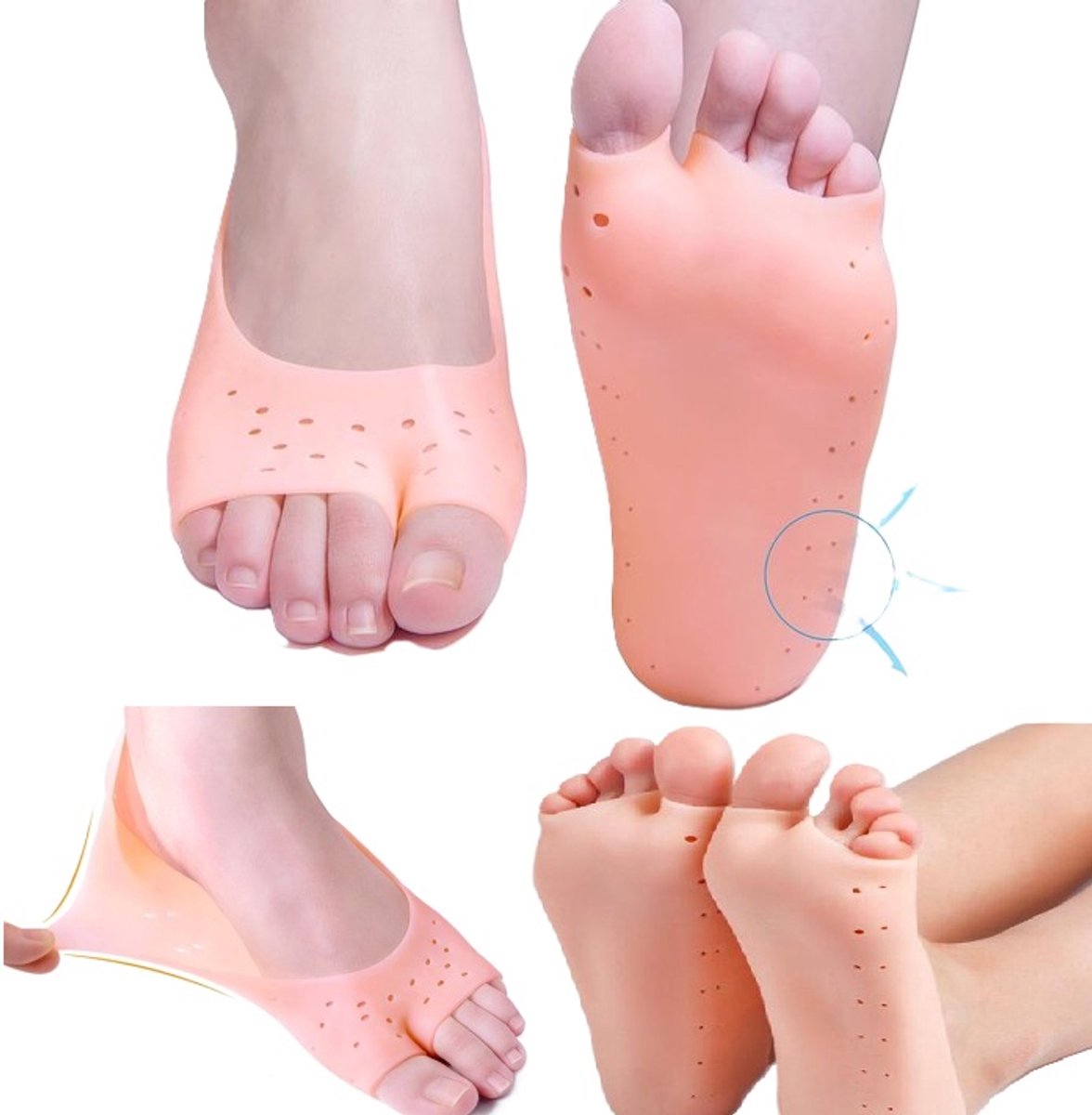 Pair Silicone Gel Socks | Heel Protectors | Heel Insoles | Heel Cushions | Heel Socks | One Size | Beige V1188-MS101-00546-1