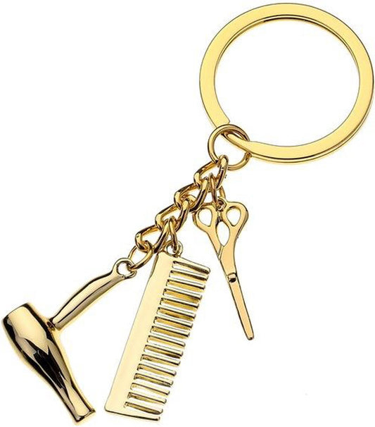 Hairdresser Keychain | Key Holder | Cutting Set Keychain | Scissors, Comb & Hairdryer Keychain | Gold V1188-MS101-00555-1