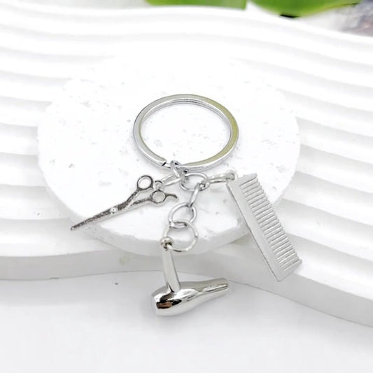 Hairdresser Keychain | Key Holder | Cutting Set Keychain | Scissors, Comb & Hairdryer Keychain | Gold V1188-MS101-00555-1