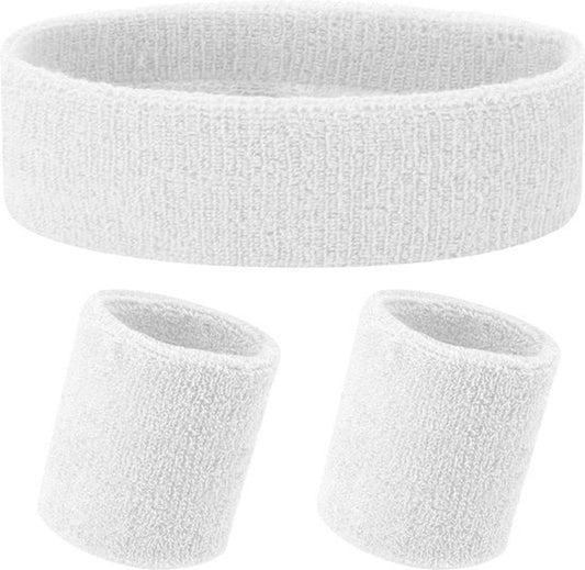 Headband + 2 Wristbands | Sweatband Set | Sweatbands | Head and Wrist Sweatband | Sports Bands | White V1188-MS101-00559-1