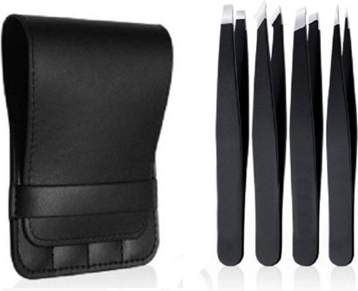 Eyebrow Plucking Tweezers Set | 4-Piece | Tweezers | With Luxury Storage Case | Black V1188-MS101-00561-1