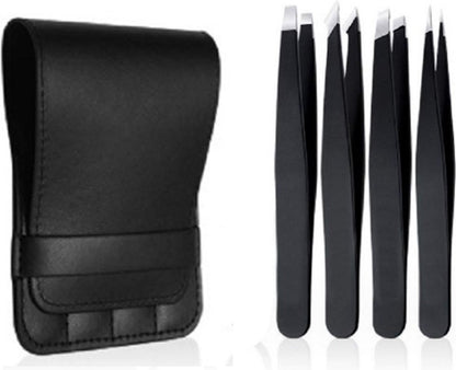 Eyebrow Plucking Tweezers Set | 4-Piece | Tweezers | With Luxury Storage Case | Black V1188-MS101-00561-1