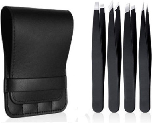 Eyebrow Plucking Tweezers Set | 4-Piece | Tweezers | With Luxury Storage Case | Black V1188-MS101-00561-1