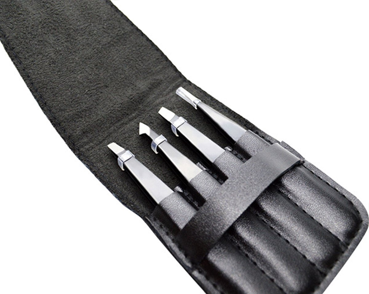 Eyebrow Plucking Tweezers Set | 4-Piece | Tweezers | With Luxury Storage Case | Black V1188-MS101-00561-1