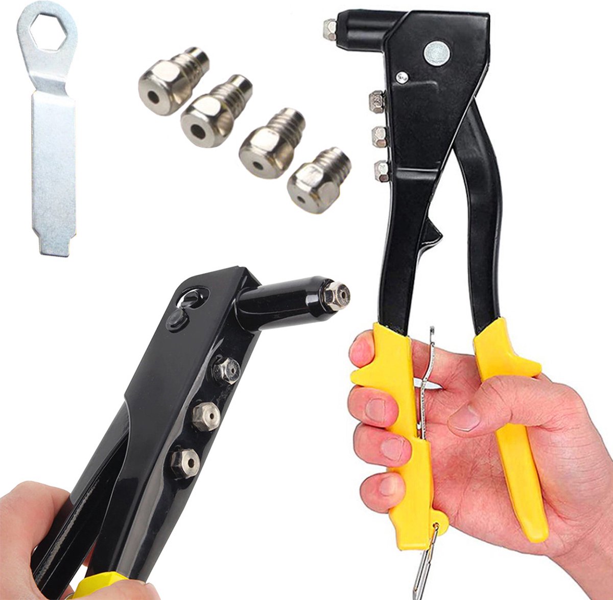 Rivet gun - Blind riveting tool - Pop rivet gun - with 4 tips for 2.4 mm, 3.2 mm, 4.0 mm, and 4.8 mm V1188-MS101-00565-1