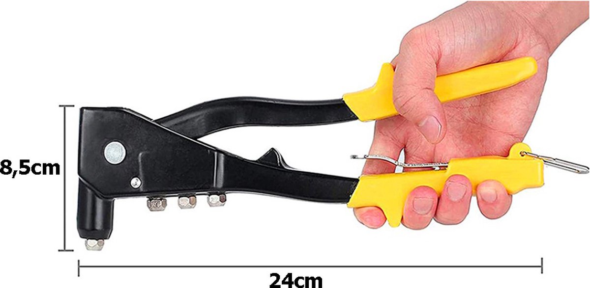 Rivet gun - Blind riveting tool - Pop rivet gun - with 4 tips for 2.4 mm, 3.2 mm, 4.0 mm, and 4.8 mm V1188-MS101-00565-1