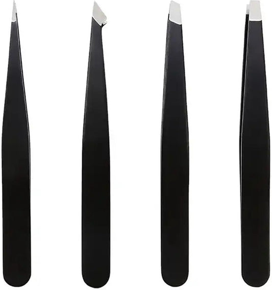 4-Piece Eyebrow Plucking Tweezers Set | Eyebrow Hair Removal | Tweezers | Facial Hair Removal | Black V1188-MS101-00567-1