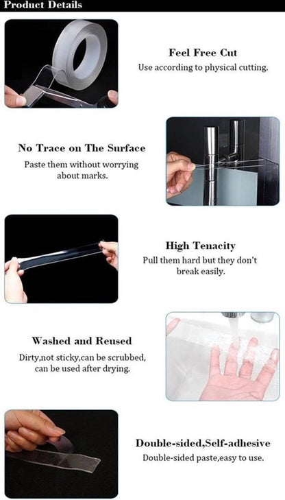 Nano Tape Extra Long! | Double-Sided Tape | Transparent | Reusable | Washable | 5 Meters V1188-MS101-00571-1
