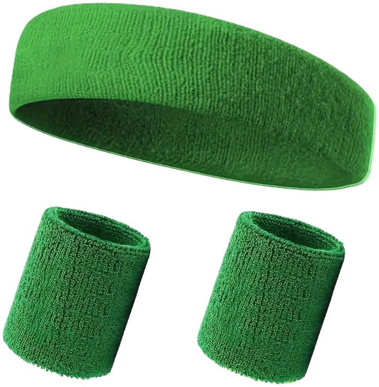 3-Piece Set of Headband & 2x Wristband Set | Sweatband | Sweatbands | Head and Wrist | Sports Bands | Green V1188-MS101-00573-1