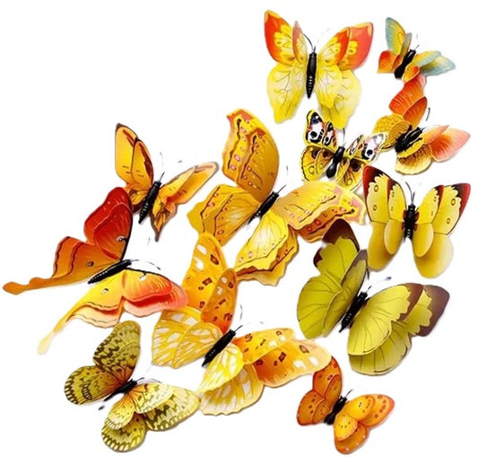 3D Wall Decoration Butterflies 12 Pieces | Wall Butterflies | Butterfly Wall Stickers | Yellow V1188-MS101-00578-1