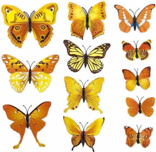 3D Wall Decoration Butterflies 12 Pieces | Wall Butterflies | Butterfly Wall Stickers | Yellow V1188-MS101-00578-1
