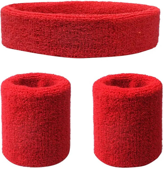 3-Piece Set of Headband & 2x Wristband Set | Sweatband | Sweatbands | Head and Wrist | Sports Bands | Red V1188-MS101-00592-1