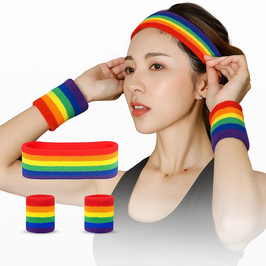 Set of Headband & 2x Wristbands Set | Sweatband | Sweatbands | Head and Wrist | Sports Band | Rainbow V1188-MS101-00600-1