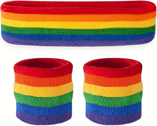 Set of Headband & 2x Wristbands Set | Sweatband | Sweatbands | Head and Wrist | Sports Band | Rainbow V1188-MS101-00600-1