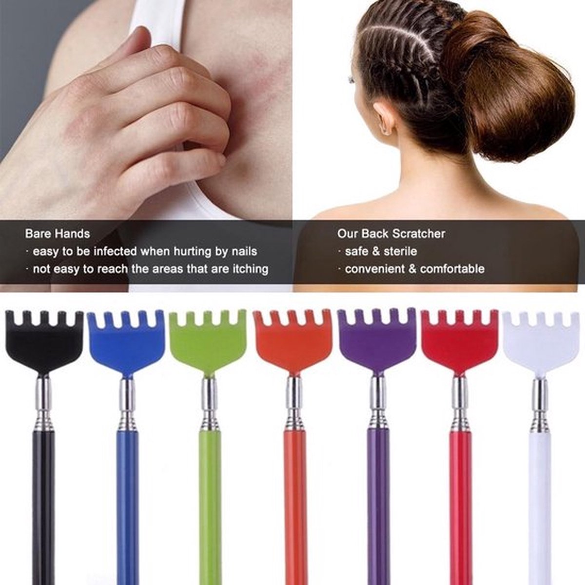 2x Extendable Back Scratcher | Adjustable Back Scratcher | Massage Scratcher | Telescopic Back Scratcher | Up V1188-MS101-00602-1