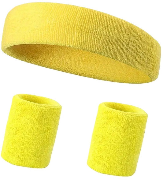 Set of Headband & 2x Wristbands Set | Sweatband | Sweatbands | Head and Wrist | Sports Bands | Yellow V1188-MS101-00605-1
