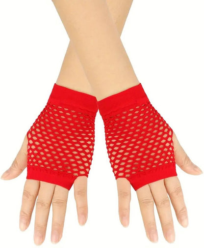 Fisnet Gloves | Erotic Gloves | Costume Gloves | Half Finger | 1 Pair | Red V1188-MS101-00607-1