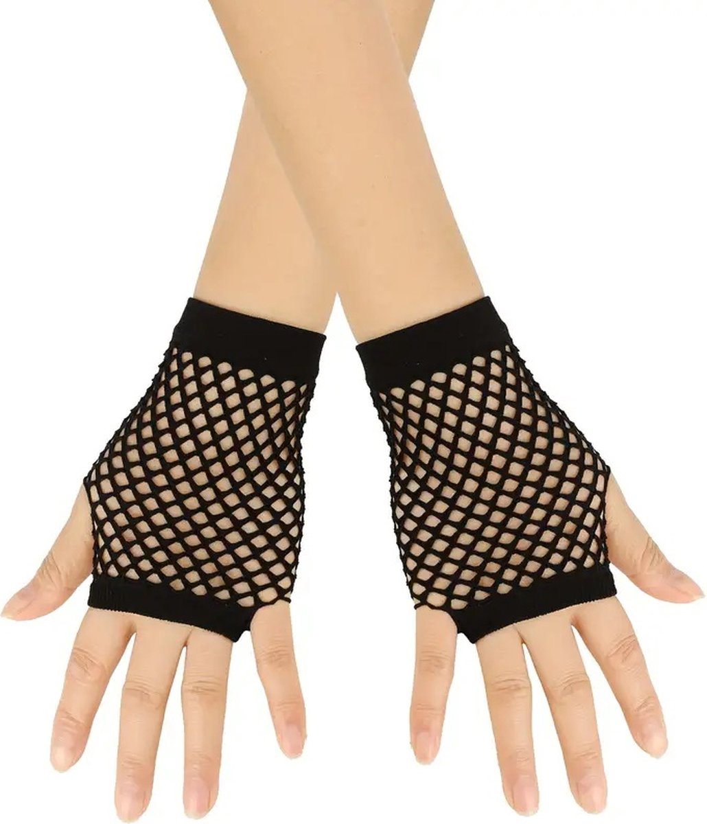 Fisnet Gloves | Erotic Gloves | Costume Gloves | Half Finger | 1 Pair | Black V1188-MS101-00608-1