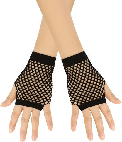 Fisnet Gloves | Erotic Gloves | Costume Gloves | Half Finger | 1 Pair | Black V1188-MS101-00608-1