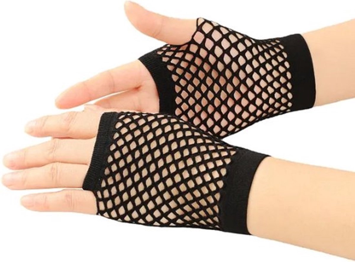 Fisnet Gloves | Erotic Gloves | Costume Gloves | Half Finger | 1 Pair | Black V1188-MS101-00608-1
