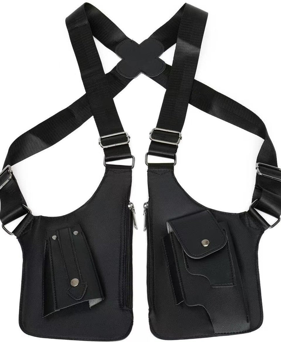 Shoulder bag with shoulder strap - leather shoulder pads - concealed leather wallet under the arm - V1188-MS101-00619-1