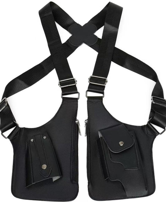 Shoulder bag with shoulder strap - leather shoulder pads - concealed leather wallet under the arm - V1188-MS101-00619-1