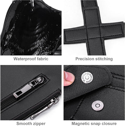 Shoulder bag with shoulder strap - leather shoulder pads - concealed leather wallet under the arm - V1188-MS101-00619-1