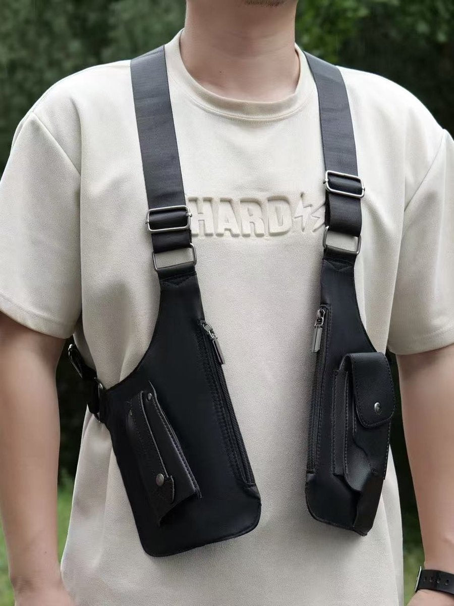 Shoulder bag with shoulder strap - leather shoulder pads - concealed leather wallet under the arm - V1188-MS101-00619-1