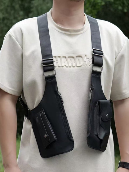 Shoulder bag with shoulder strap - leather shoulder pads - concealed leather wallet under the arm - V1188-MS101-00619-1
