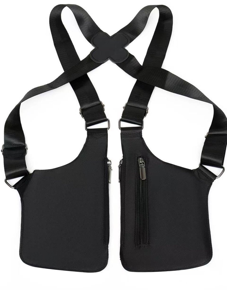 Shoulder bag with shoulder strap - leather shoulder pads - concealed leather wallet under the arm - V1188-MS101-00619-1