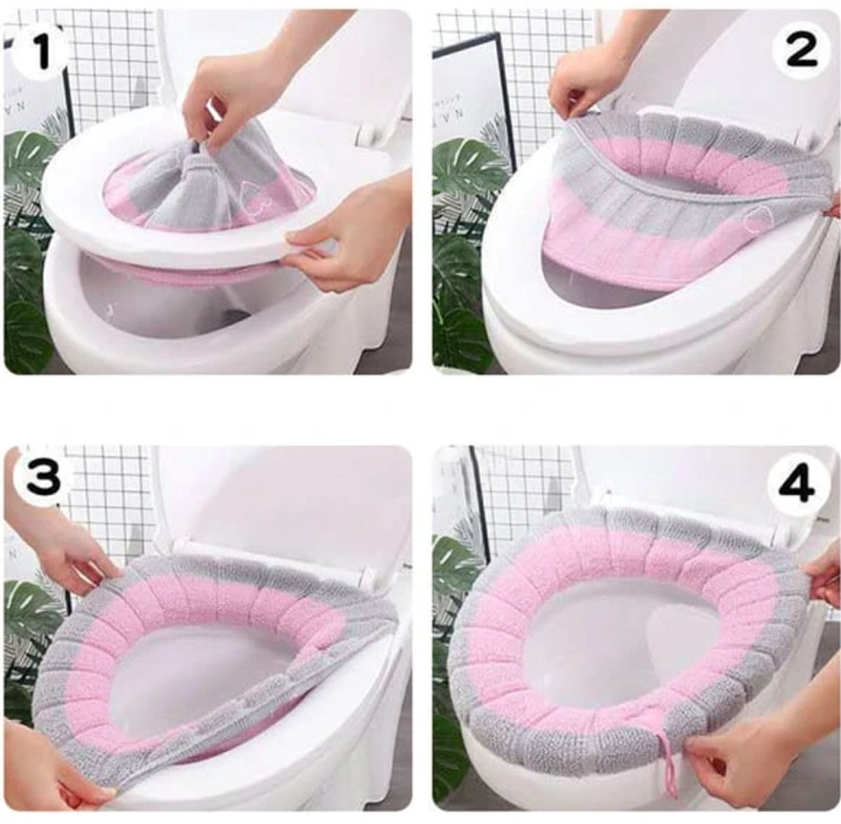Toilet seat cushion 4-pack - Warm stretch, universal, washable V1188-MS101-00624-1