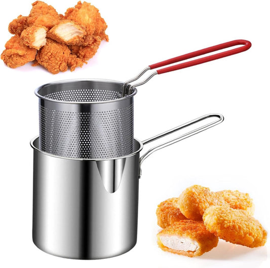 Stainless steel deep fryer - with frying basket and handle - durable, food-grade outdoor mini deep fryer - V1188-MS101-00631-1