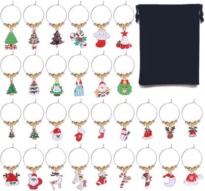 Christmas Wine Glass Charms 30-piece - Identification, holiday theme, drink markers V1188-MS101-00632-1