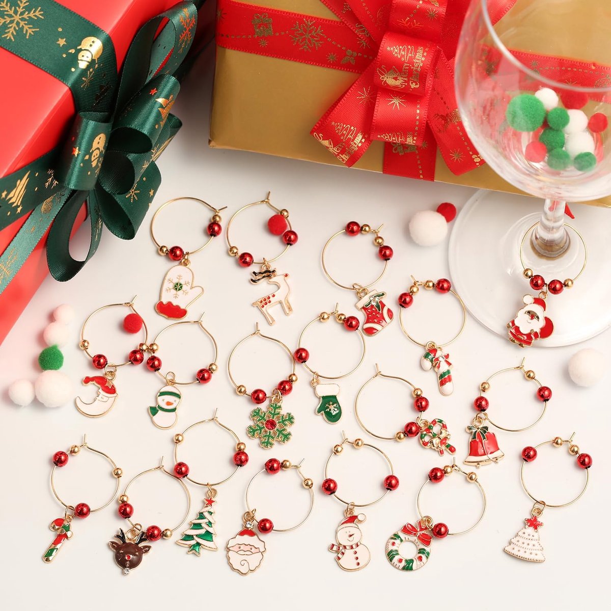 Christmas Wine Glass Charms 30-piece - Identification, holiday theme, drink markers V1188-MS101-00632-1