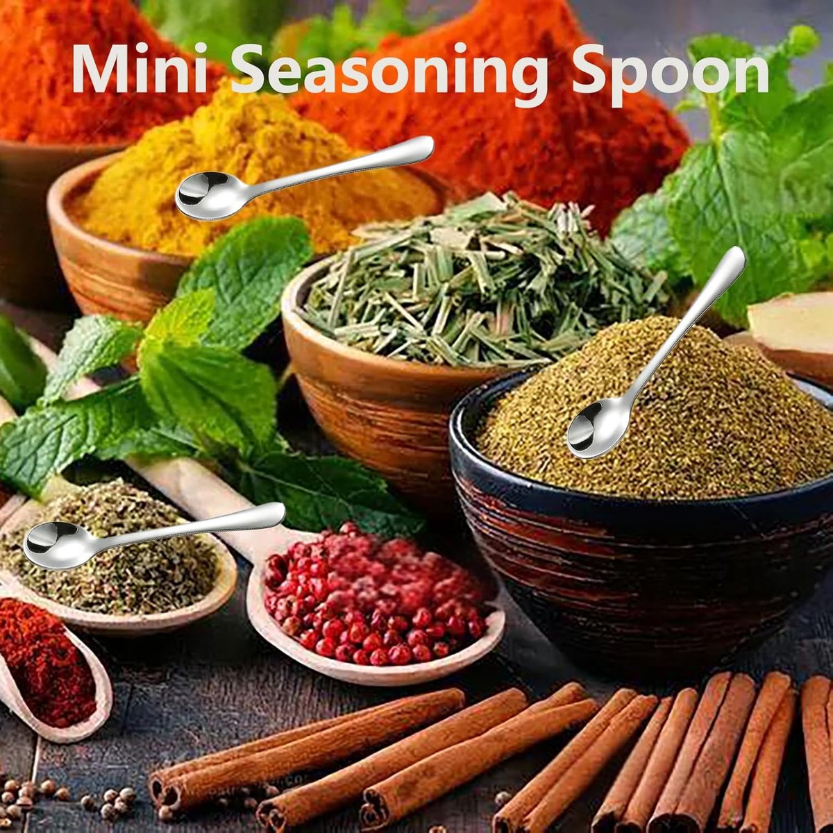 8 Mini Stainless Steel Spice Spoons - 7.3cm - For Salt, Sugar & Honey V1188-MS101-00634-1