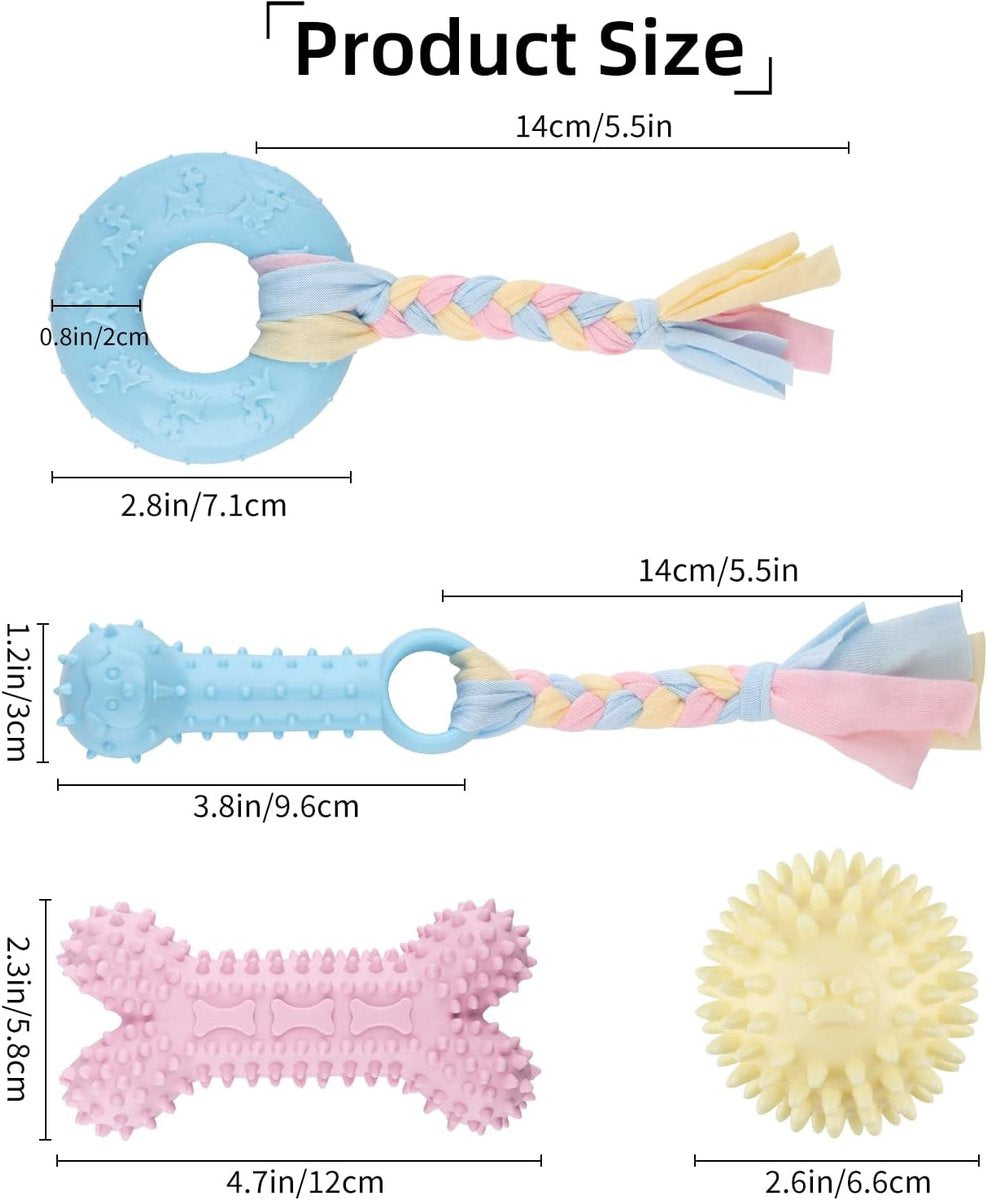 4 PCS Puppy Chew Toys - Relieves teething - Soft rubber & rope toys - Durable and interactive - Suitable for V1188-MS101-00637-1