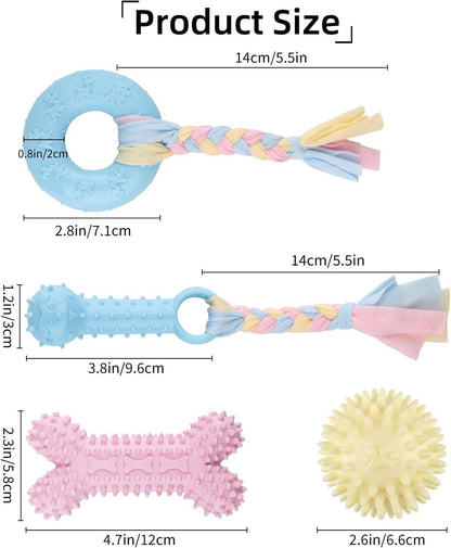 4 PCS Puppy Chew Toys - Relieves teething - Soft rubber & rope toys - Durable and interactive - Suitable for V1188-MS101-00637-1