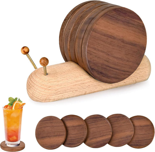 Wooden coasters - Natural acacia wood coasters - Cute and fun with stand - Modern home decor - Perfect for V1188-MS101-00642-1