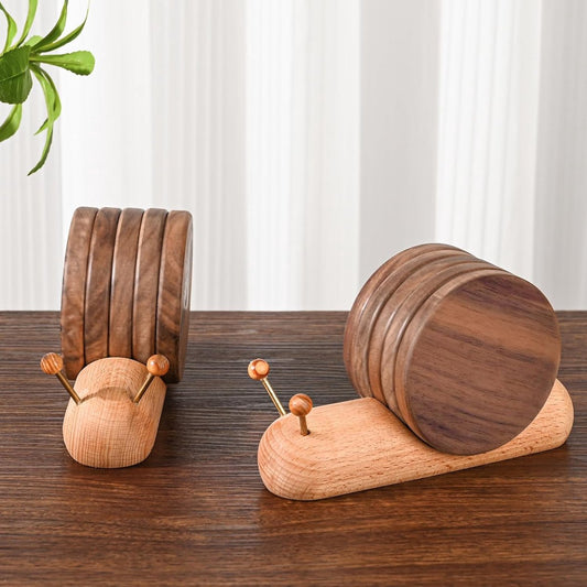Wooden coasters - Natural acacia wood coasters - Cute and fun with stand - Modern home decor - Perfect for V1188-MS101-00642-1