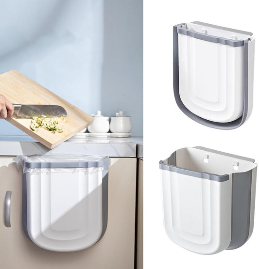 Foldable hanging trash can - Small 2.4 gallon waste bin for countertop and cabinet - Wall-mounted plastic V1188-MS101-00645-1