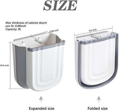 Foldable hanging trash can - Small 2.4 gallon waste bin for countertop and cabinet - Wall-mounted plastic V1188-MS101-00645-1