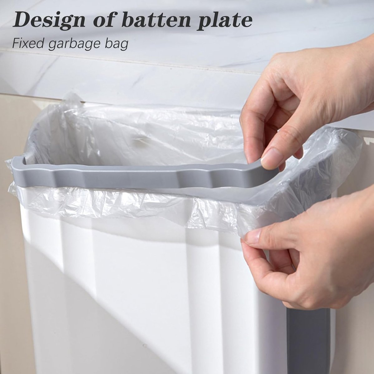 Foldable hanging trash can - Small 2.4 gallon waste bin for countertop and cabinet - Wall-mounted plastic V1188-MS101-00645-1