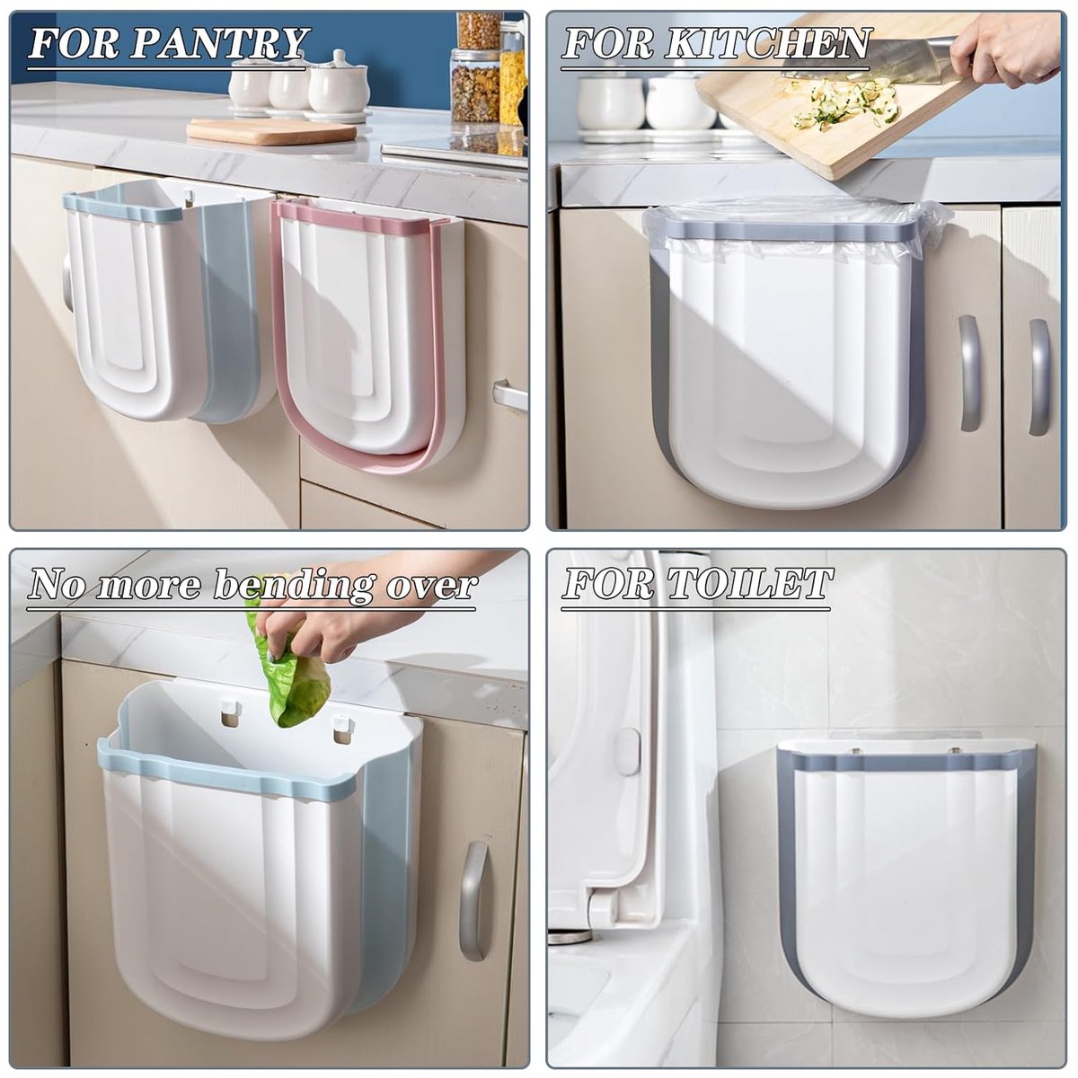 Foldable hanging trash can - Small 2.4 gallon waste bin for countertop and cabinet - Wall-mounted plastic V1188-MS101-00645-1