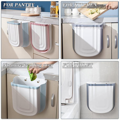 Foldable hanging trash can - Small 2.4 gallon waste bin for countertop and cabinet - Wall-mounted plastic V1188-MS101-00645-1