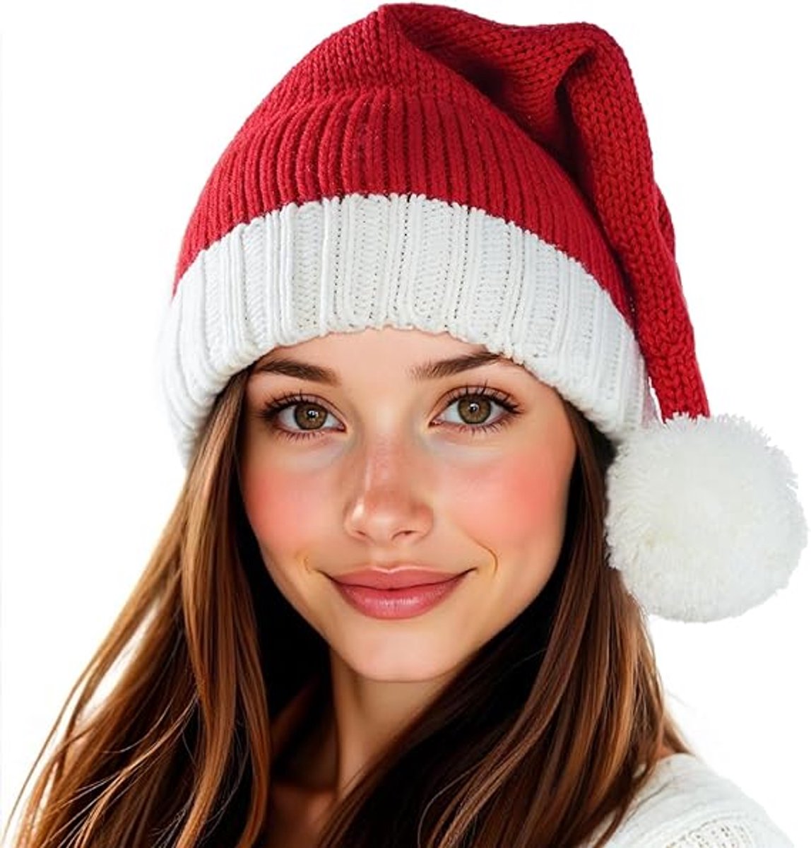 Knitted Santa hat - Washable and colorfast - Soft, warm, long - Decorative Santa hat V1188-MS101-00648-1