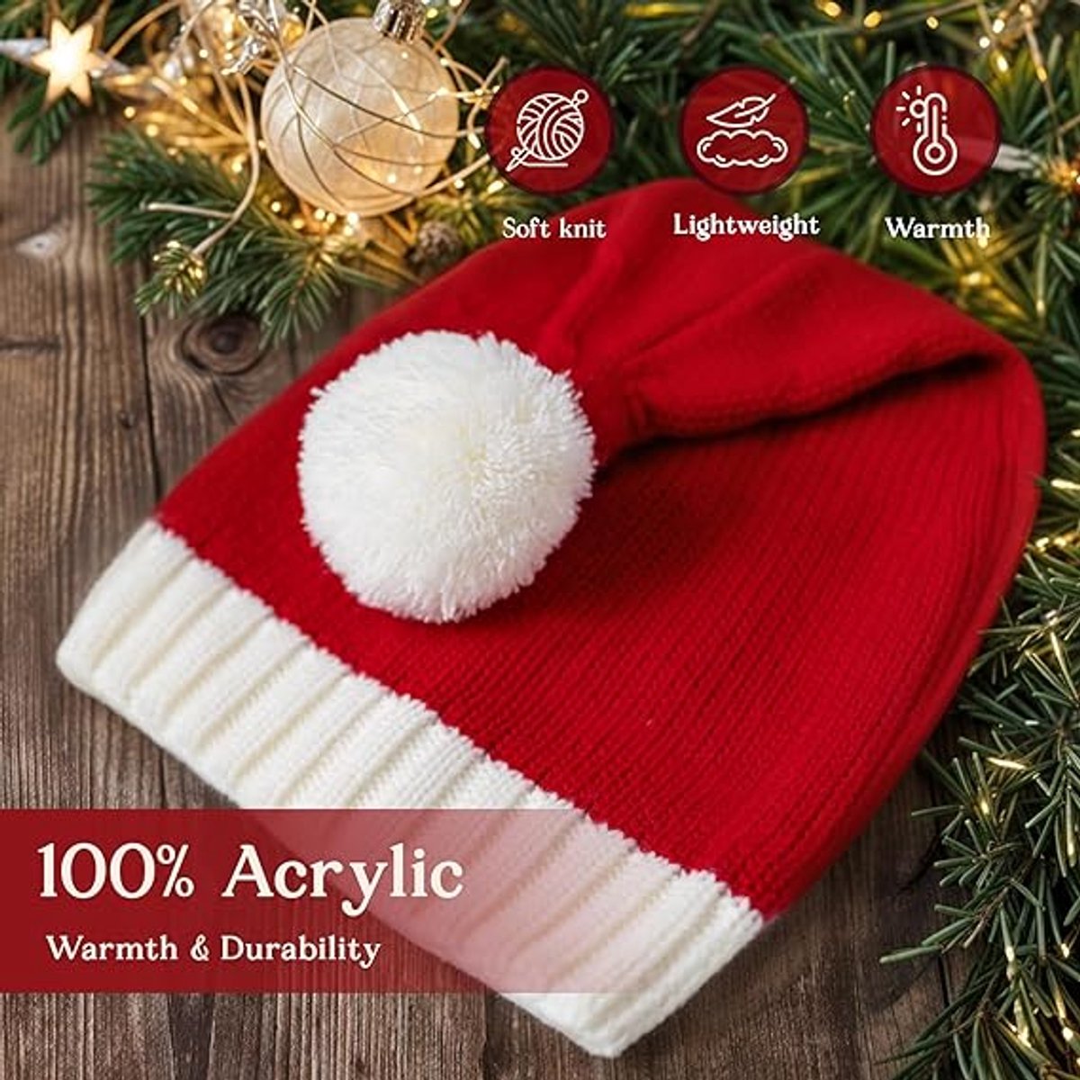 Knitted Santa hat - Washable and colorfast - Soft, warm, long - Decorative Santa hat V1188-MS101-00648-1
